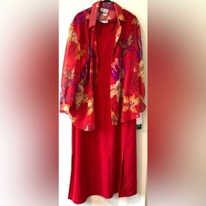 Red Floral Layered Women’s Lightweight Dress Set